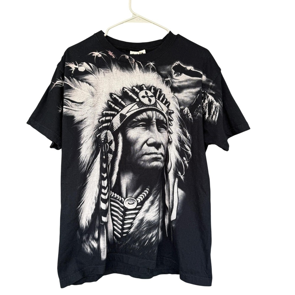 Survivors Shirt Mens XL Black Native American Chief Headdress Graphic Tee Tribal